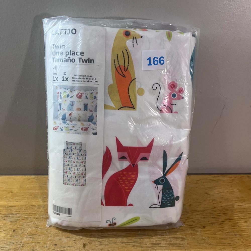 IKEA LATTJO Duvet Cover Set Twin White Multicolor Animal Print Vtg 003.510.12